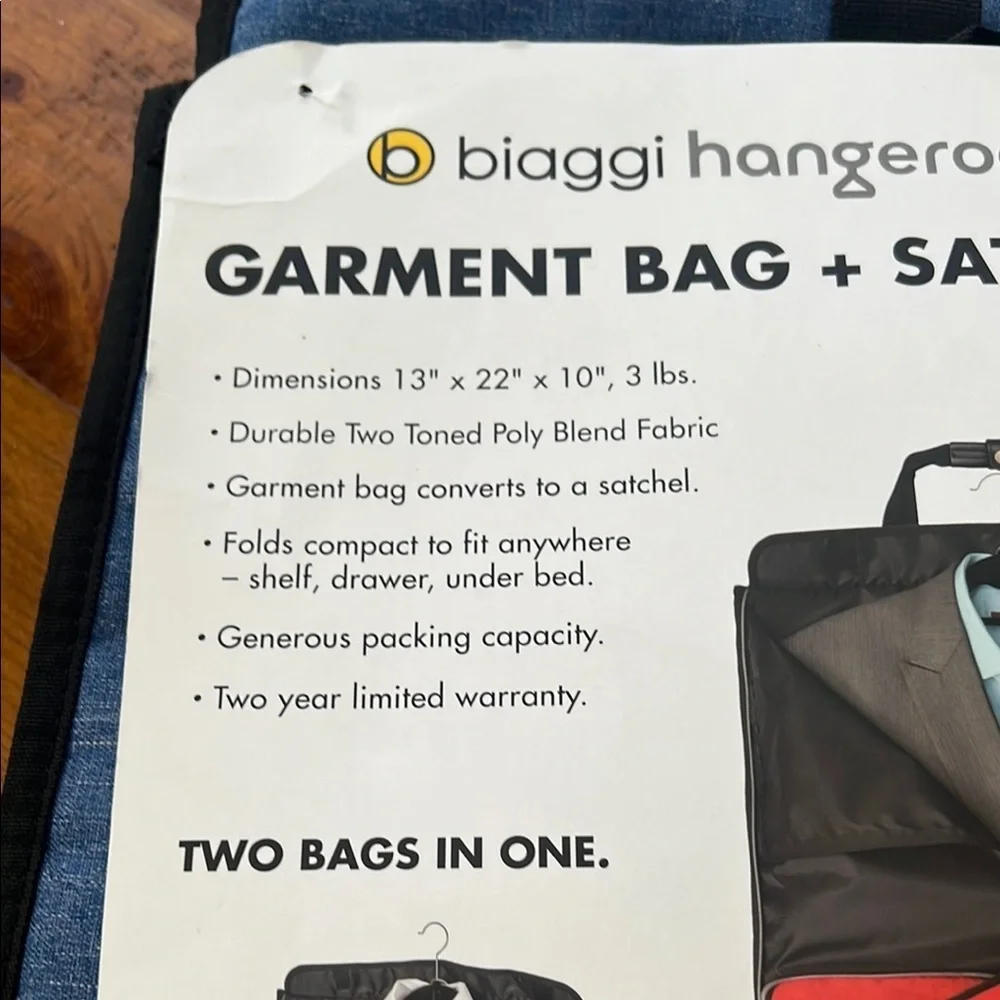 New Blue Garment Bag + Satchel by Biaggi. Garment bag + satchel.